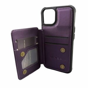 iPhone 13 RFID Purple Wallet Case Card Slots Two Snap Closure Kickstand EUC